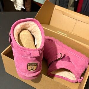 BearPaw Kids Fuchsia Suede Slippers